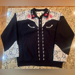 Advisory Board Crystals ABC XL Lace Western Sweatshirt NWT Embroidered Floral